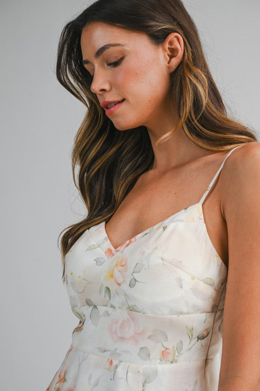 Floral Print Spaghetti Adjustable Strap Midi Dress