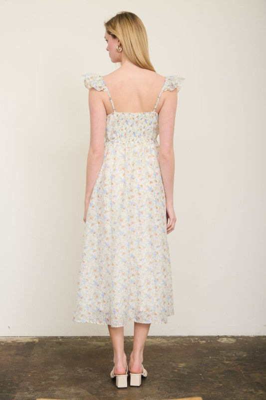 Floral Ruffle Strap Midi Dress