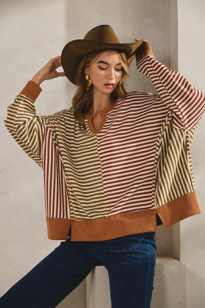 Vintage Loose Fit Striped Sweater Top