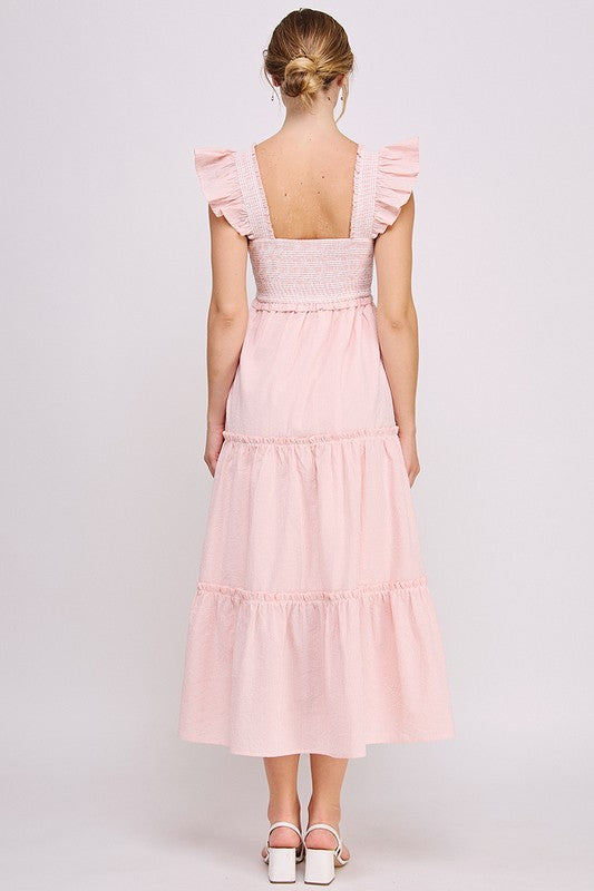 Smocked Ruffle Strap Tiered Midi Dress