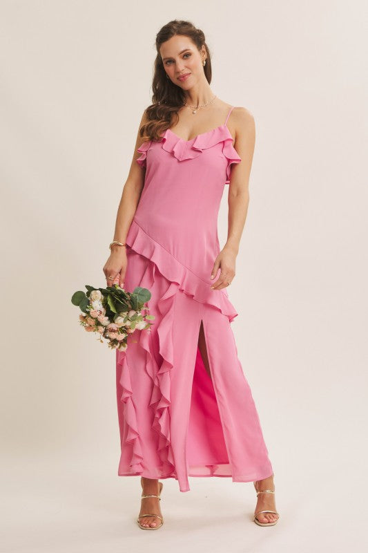 Hint Of Allure Ruffle Detailed Slit Maxi Dress