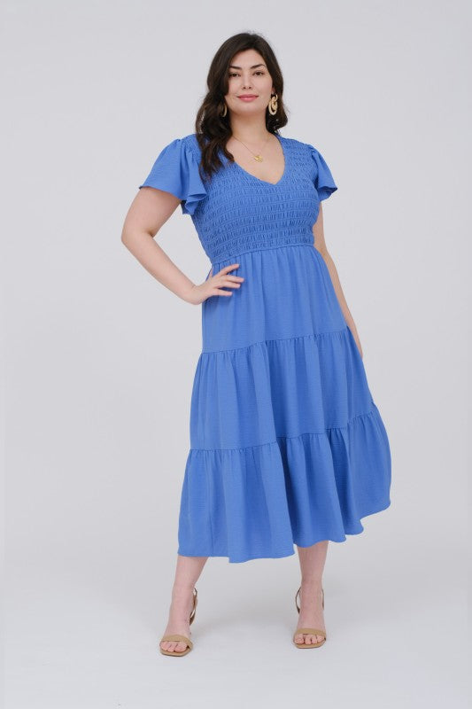 Plus Flutter Sleeve Midi Dress