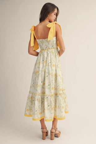 Cottage Garden Yellow Trim Tiered Dress