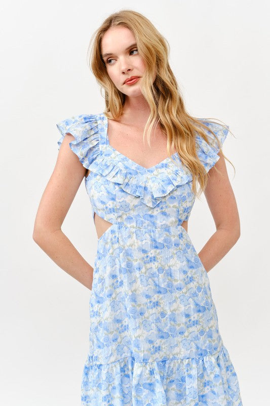 Floral Ruffle Cutout Mini Dress