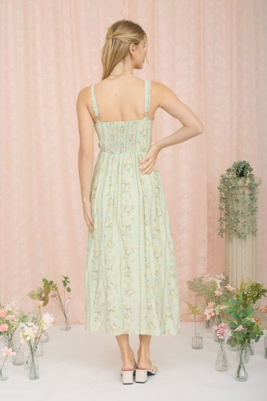Floral Garland Sleeveless Corset Midi Dress
