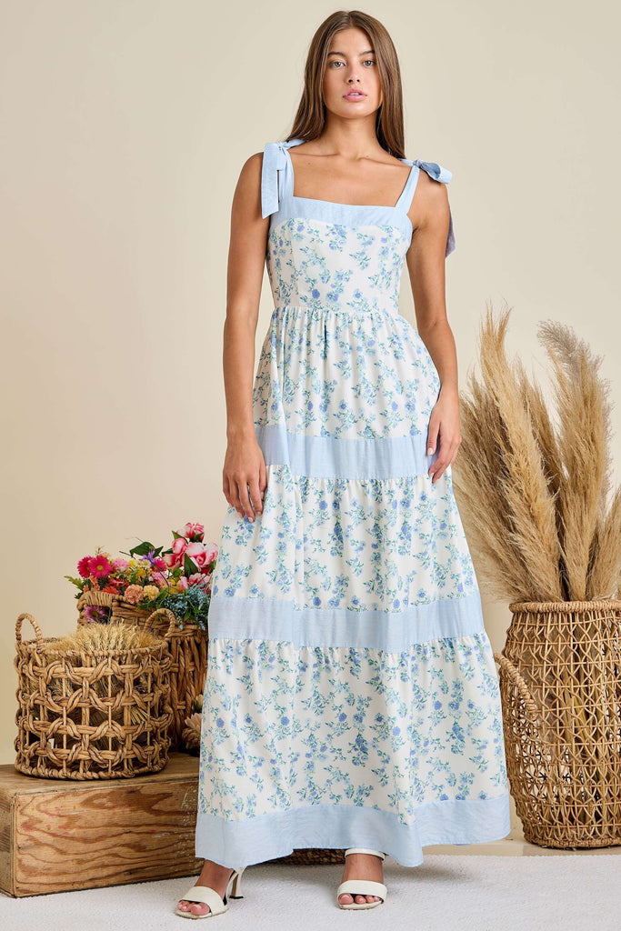 Floral Printed Maxi Shoulder Tie Dress