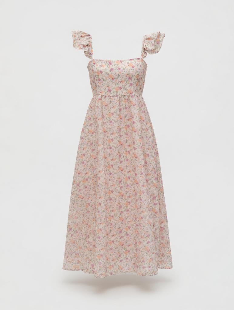 Floral Ruffle Strap Midi Dress