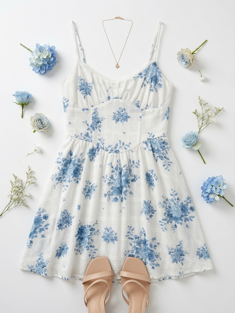 Floral Plaid Spaghetti Strap Corset Mini Dress