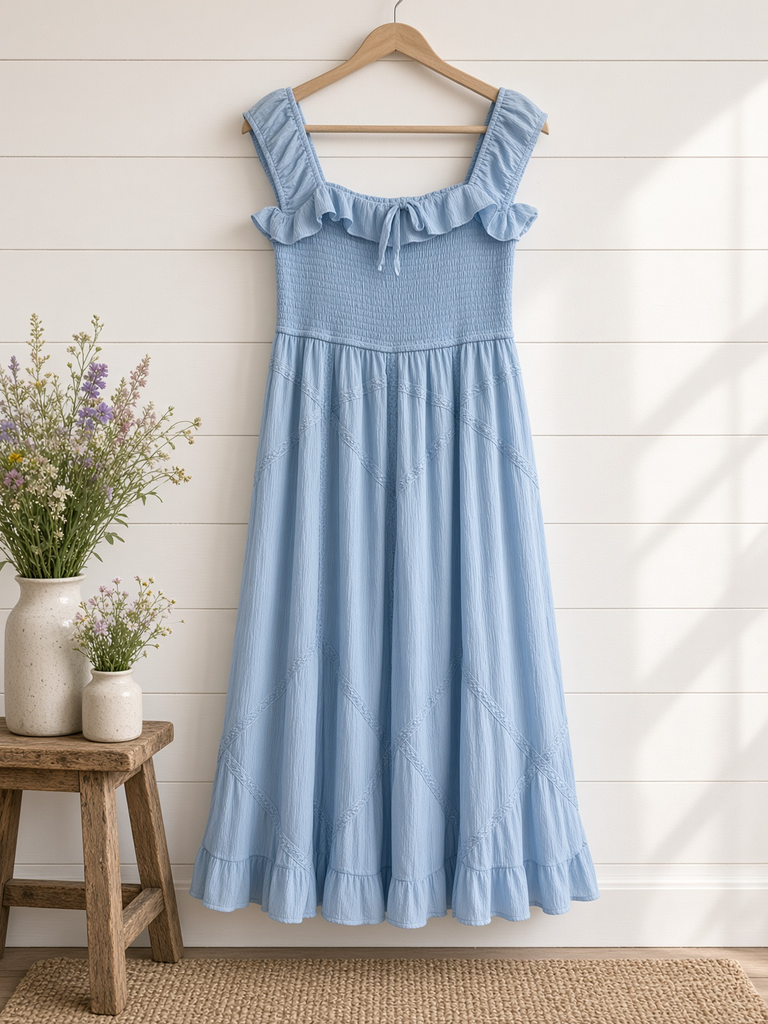 Smocked Maxi With Lace Trim Detail