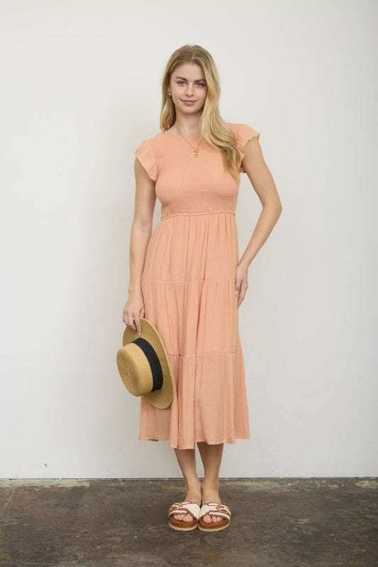 Tiered Smocked Short Sleeve Midi Dress