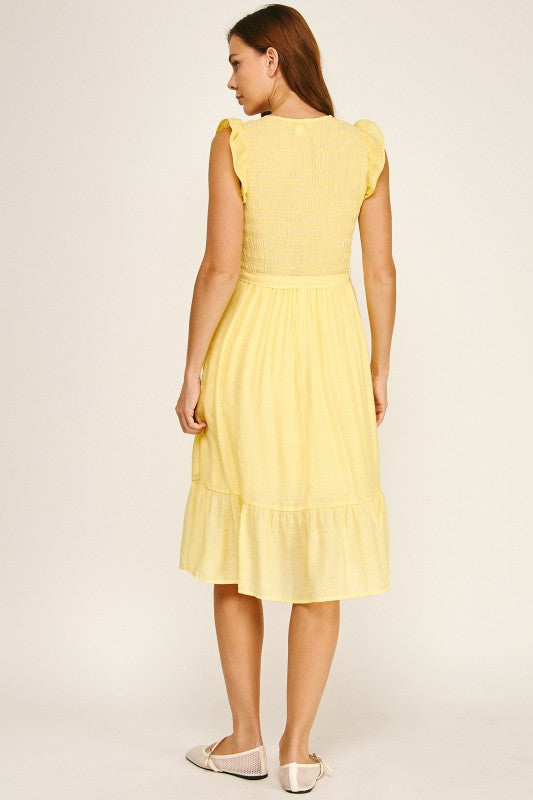 Solid Papaya Gauze Smocking Midi Skirt