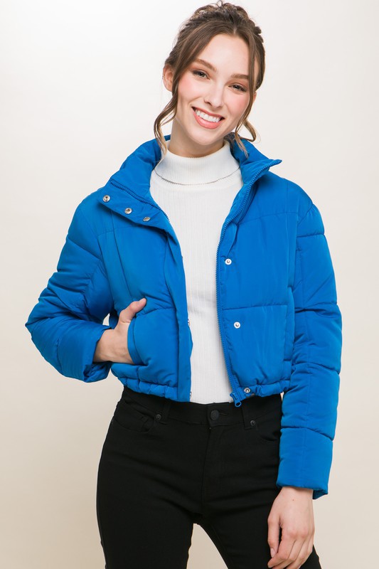 Puffer Jacket with Zipper and Snap Closure