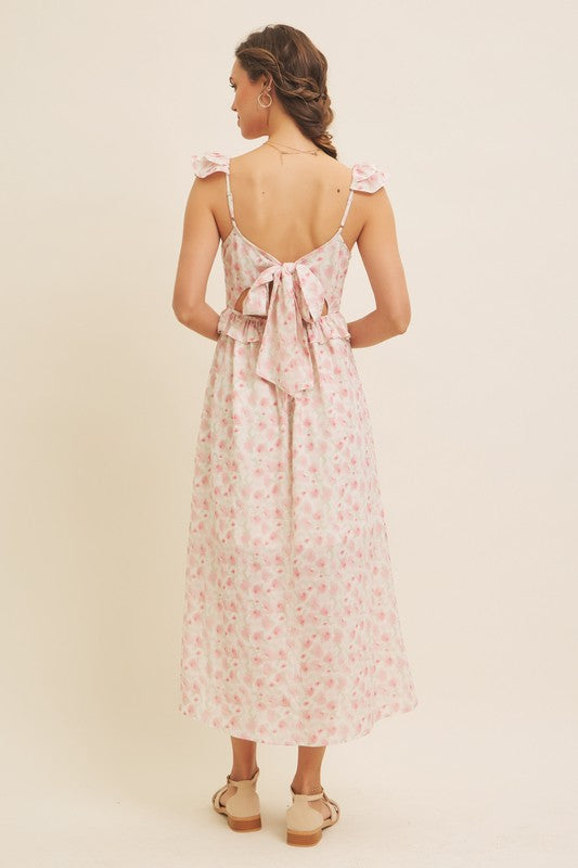 Romantic Floral Slit Midi Dress With Ruffles