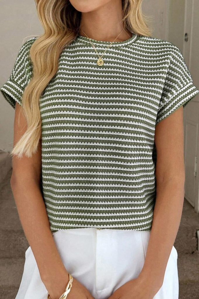 Lightweight Striped Knit Short Sleeve Summer Sweater Top