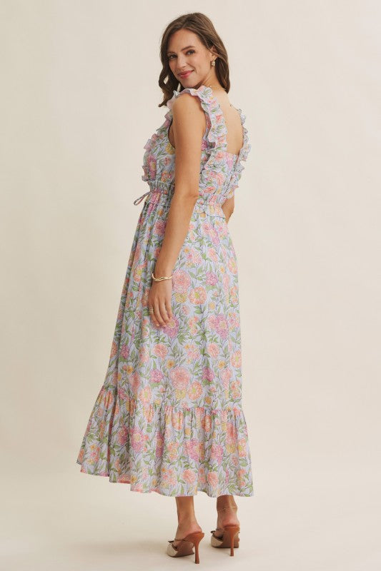 Blooming Floral Ruffled Cotton Maxi Dress