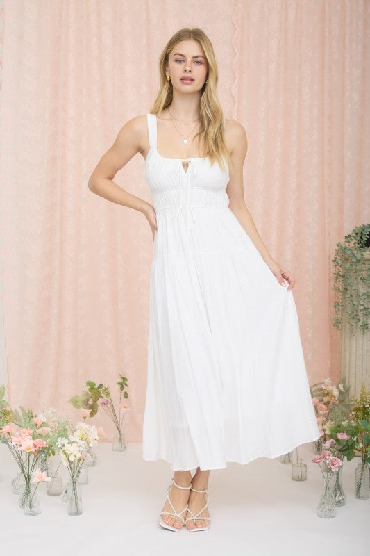 Front Tie Keyhole Detail Sleeveless Midi Dress