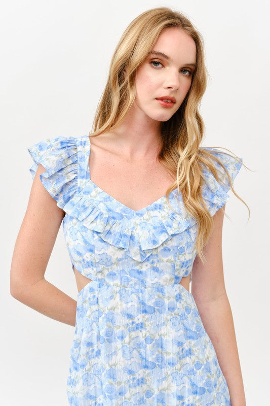 Floral Ruffle Cutout Mini Dress