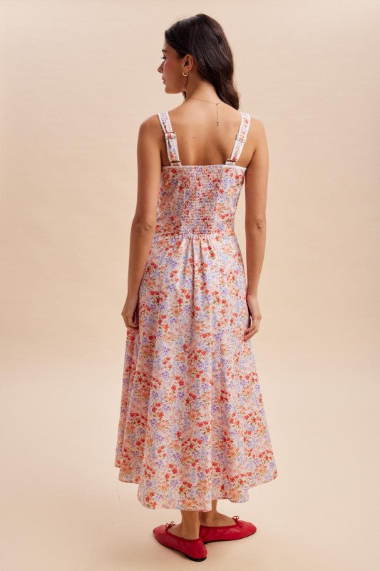 Contrast Piped Floral Maxi Dress