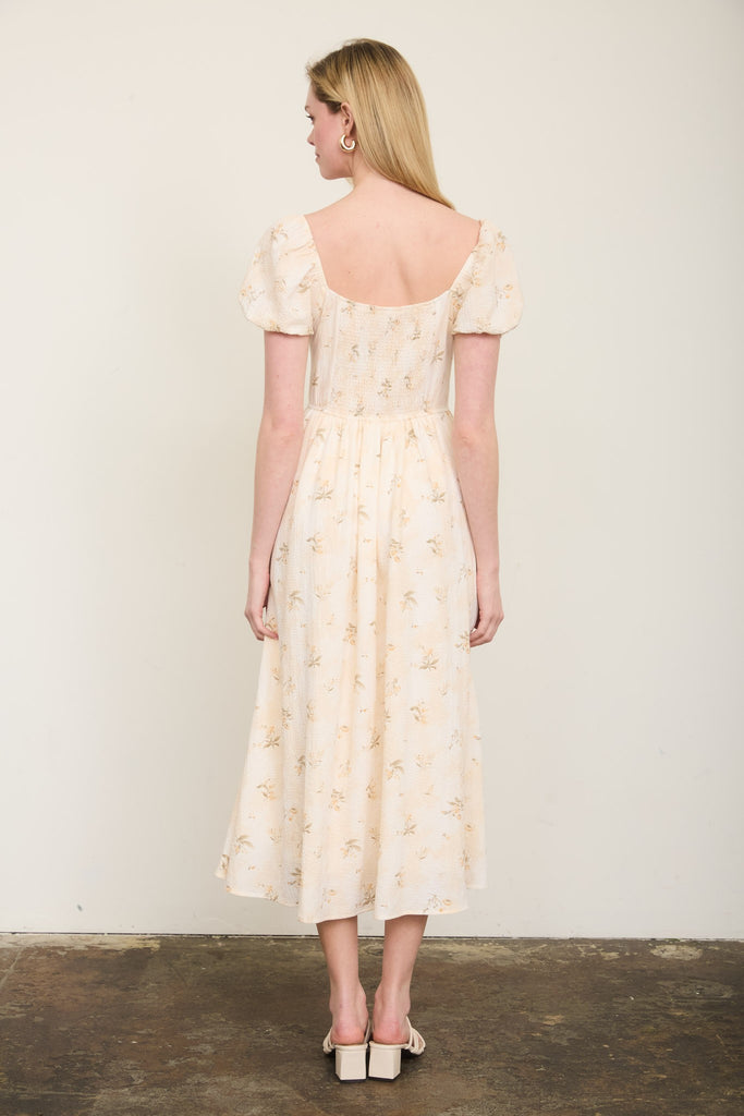 Floral Sweetheart Puff Sleeve Corset Midi Dress