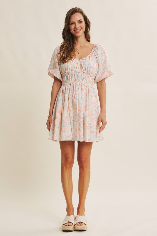Spring Airy Watercolor Fit And Flare Mini Dress