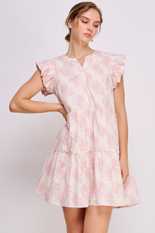 Ruffle Sleeve Floral Mini Dress