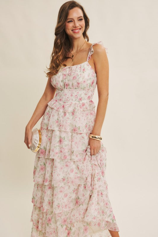 Garden Tiered Ruffle Maxi Dress With Smocked Back