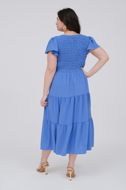 Plus Flutter Sleeve Midi Dress