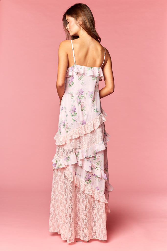 Floral Lace Ruffle Maxi Dress