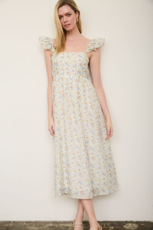 Floral Ruffle Strap Midi Dress