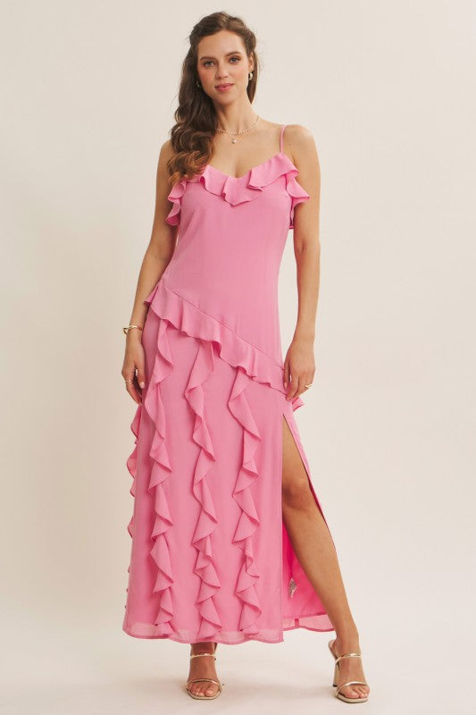 Hint Of Allure Ruffle Detailed Slit Maxi Dress