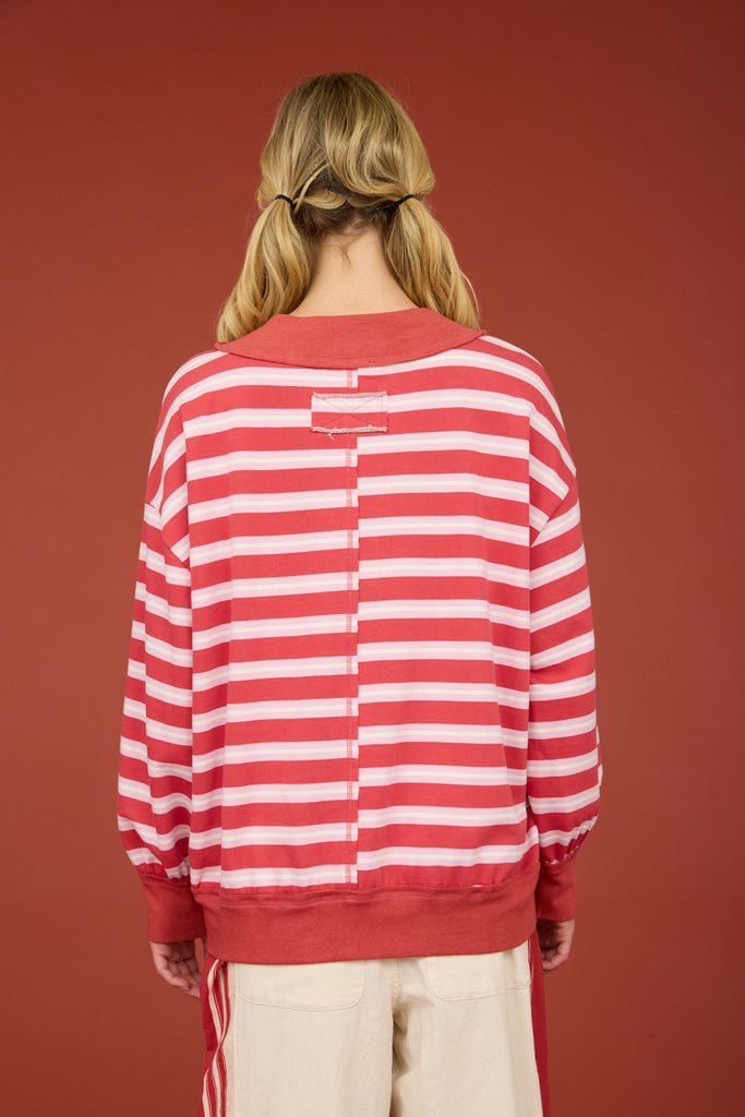 Contrast Wide Neck Long Sleeve Stripe Knit Top