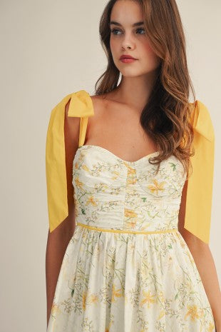 Cottage Garden Yellow Trim Tiered Dress