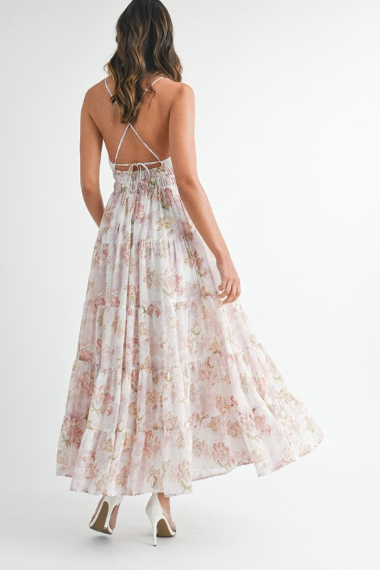 FLORAL PRINT TIERED CAMI MAXI DRESS