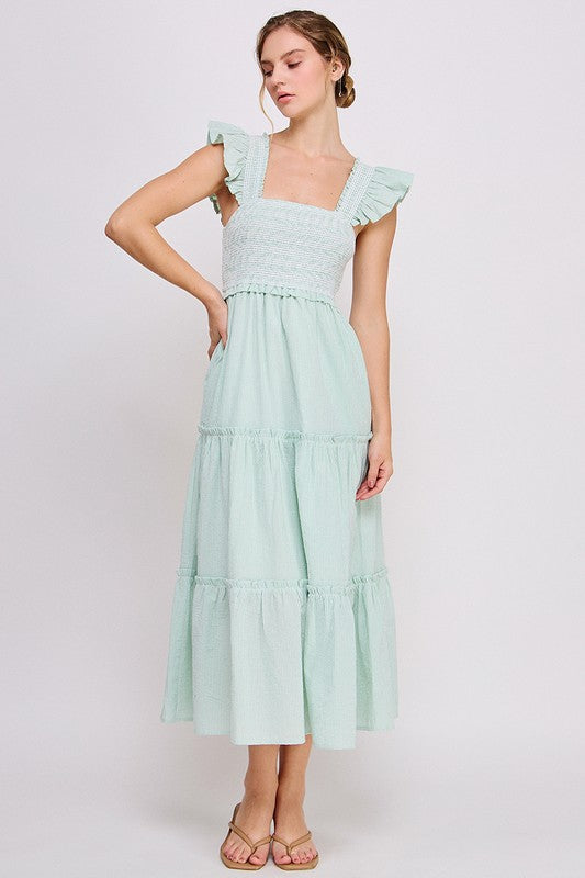 Smocked Ruffle Strap Tiered Midi Dress