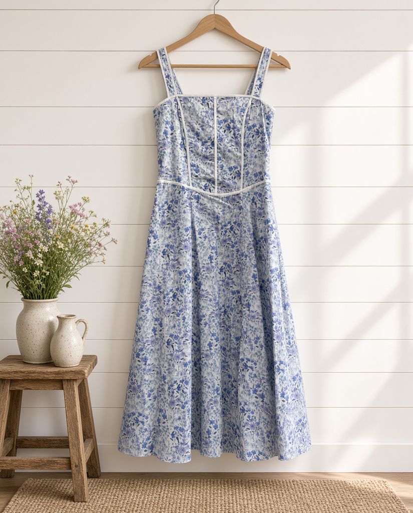 Contrast Piped Floral Maxi Dress