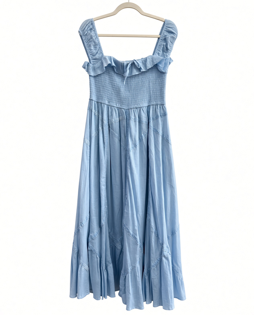 Smocked Maxi With Lace Trim Detail