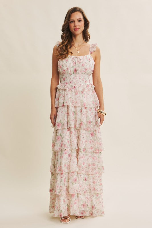 Garden Tiered Ruffle Maxi Dress With Smocked Back