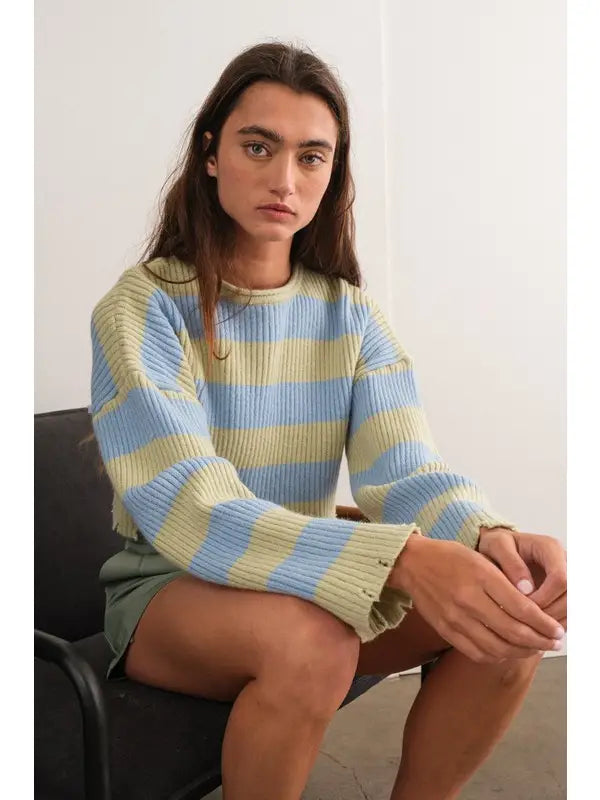 Alice round neck oversized stripe knit sweater top