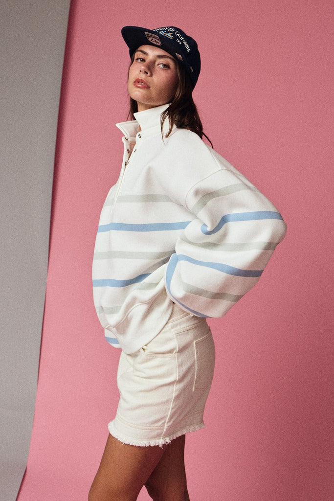 Striped Mock Neck Pullover