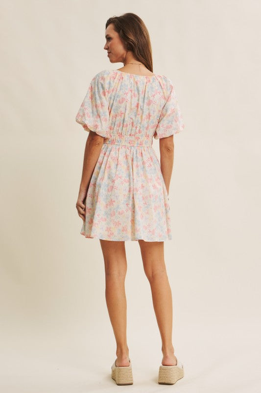 Spring Airy Watercolor Fit And Flare Mini Dress