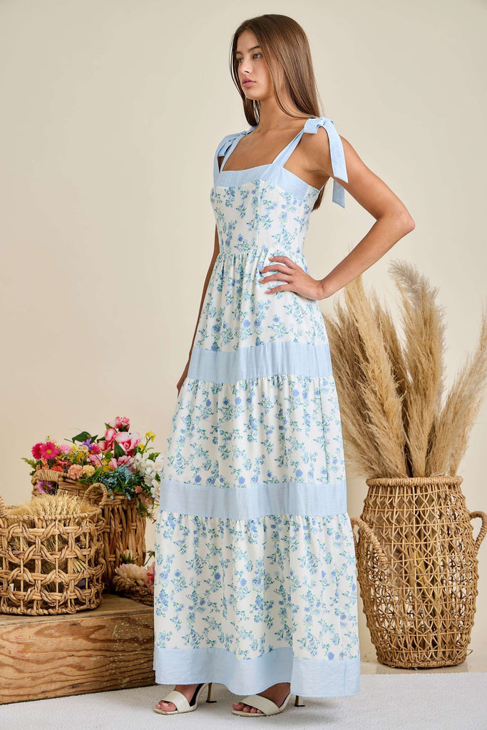 Floral Printed Maxi Shoulder Tie Dress