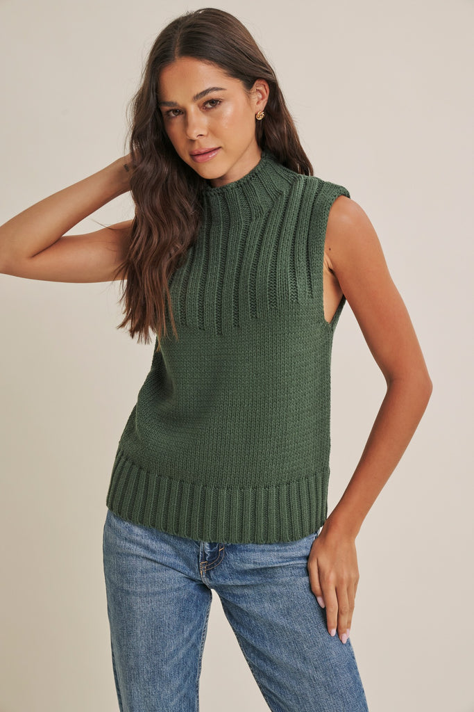 Quiet Cabin Days Ribbed Mock Neck Sweater Top