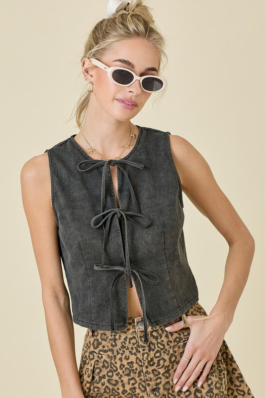 DENIM VEST WITH FRONT TIE DETAIL