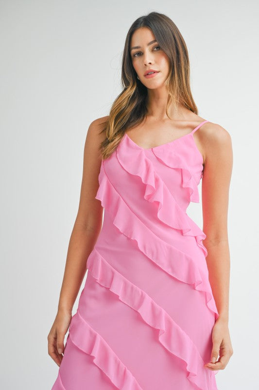Asymetrical Tiered Ruffled Maxi Dress