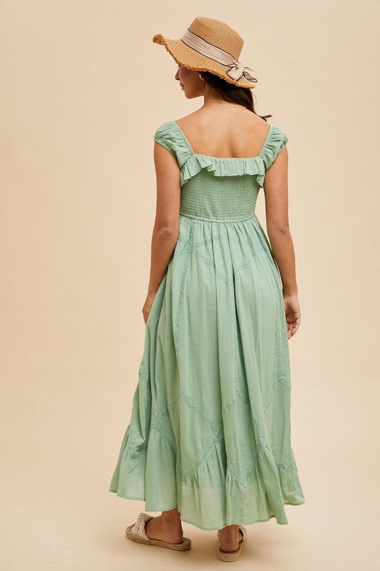 Smocked Maxi With Lace Trim Detail