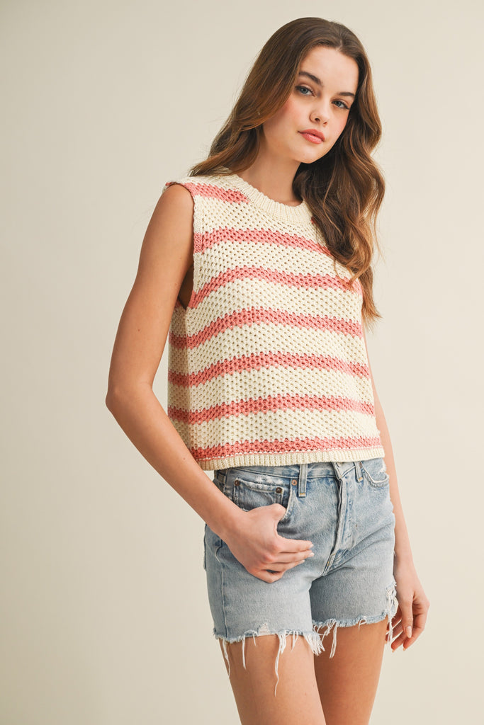 Waffle Weave Daydream Stripe Knit Vest