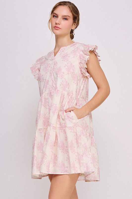 Ruffle Sleeve Floral Mini Dress