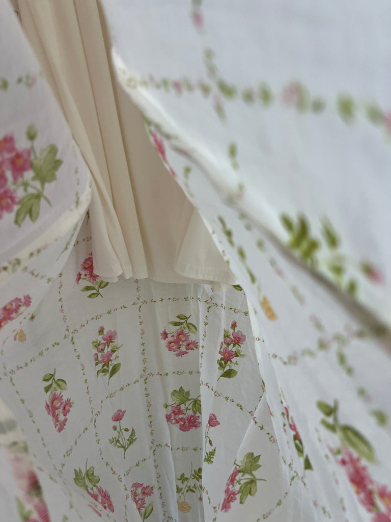 Floral Tile Pattern Scalloped Tie Strap Midi Dress