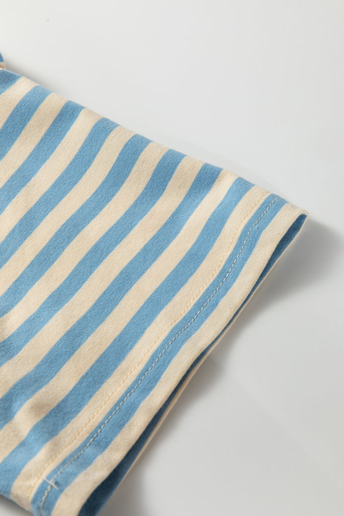 Stripe Plus Size Drop Shoulder Trim Round Neck Tee
