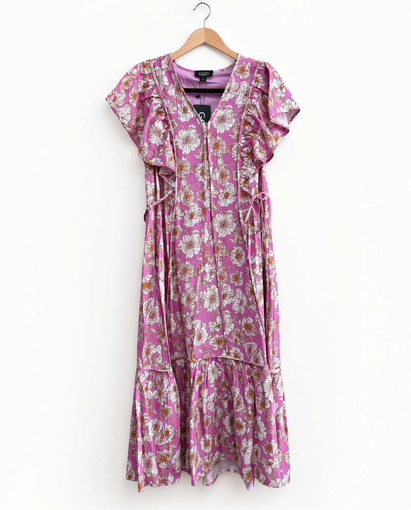Vibrant Floral Print V-neck Midi Dress